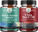 Bundle of Advanced Brain Supplement with Nootropics for Memory, Focus, Clarity, Energy and Chia Seed Oil Extract Capsules with Plant Based Omega 3 6 9 and Fiber for Heart, Digestive & Immune Support