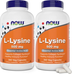 Now L-Lysine 500 mg, 360 Vegetarian Capsules (Pack of 2)