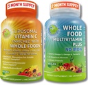 Liposomal Vitamin C 1500mg + Vegan Whole Food Multivitamin Without Iron - Energy & Immune Support Bundle with Organic Acerola Cherry, Camu Camu & Enriched with Whole Foods –Non-GMO, Clean Label
