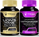 WELLNESS LABSRX Lions Mane Supplement Capsules - 120 Count - Nattokinase Capsules
