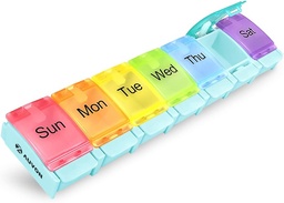 AUVON Weekly Pill Organizer Arthritis Friendly, BPA Free Travel 7 Day Pill Box Case with Spring Open Design and Large Compartment to Hold Vitamins, Cod Liver Oil, Supplements and Medication