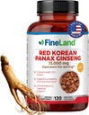 FineLand Red Korean Panax Ginseng 13,000 mg - Max Strength 20:1 Extract - Concentrated Immune & Cognitive Support Supplement for Men & Women - 120 Veggie Capsules