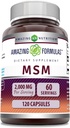 Amazing Formulas MSM (Methylsulfonylmethane) Supplement | 2000 Mg per Serving | 120 Capsules | Non-GMO | Gluten-Free | Made in USA