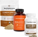 Real Mushrooms RealBoost (60ct), Lions Mane (120ct) & Cordyceps Mushroom Powder & Capsules Bundle - Mushroom Supplement for Energy, Vitality, Endurance & Cognition - Vegan, Non-GMO