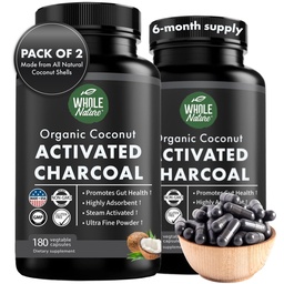 Coconut Activated Charcoal Capsules, 180 Charcoal Capsules, Teeth Whitening, Helps Constipation, Bloating, Stomach Gas, Heartburn, Pure Coconut Derived Supplement (2)