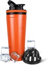 Ice Shaker Insulated Stainless Steel Shaker Bottle | 36oz, Orange | Cold for 30+ Hours | Insulated Cup with Twist-on Agitator | Odor-Free Bottle for Protein Shakes, Water, Smoothies, Cocktails
