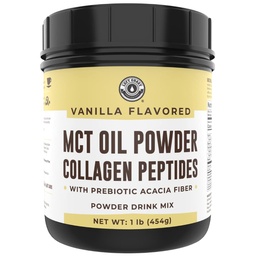 MCT Oil Powder with Acacia Fiber & Collagen Peptides – Prebiotic Collagen Protein, 10g MCTs from Coconuts, Sugar Free Keto Coffee Creamer – Grass Fed, Vanilla Flavor, Non-GMO, Gluten Free, 16 oz