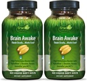 Irwin Naturals Brain Awake - 60 Liquid Softgels, Pack of 2 - Enhanced Mental Performance, Increased Focus, Clarity & Concentration - Nootropic Booster with L-Theanine, Bacopa, MCTs