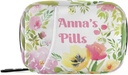 Custom Pill Box 7 Day Pill Case Bag Watercolor Floral Personalized Name Travel Pill Organizer Bag with Zipper Portable Weekly Case Compact Size for Vitamin Supplement Holder