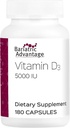 Bariatric Advantage Vitamin D3 5,000 IU - Bariatric Vitamin D Capsules - Water-Miscible - Bone Strength Support* - Easy Swallow Capsule - 180 Count