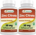 Best Naturals Zinc 30mg Supplements (as Zinc Citrate) - zinc Vitamins for Adults Immune Support - 120 Tablets (120 Count (Pack of 2))