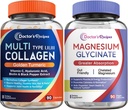 Doctor's Recipes Multi Collagen Complex & Magnesium Glycinate Bundle, Whole Body Rejuvenation, Relax & Relief, Collagen Capsules 90 ct & Magnesium Capsules 90 ct