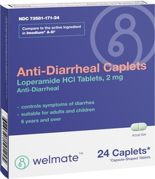 WELMATE - Anti-Diarrheal Caplets (24 Caplets) - Loperamide HCL 2 mg - Diarrhea Symptom Relief - Upset Stomach Reliever - Anti Diarrhea Pills - Over-The-Counter Medication