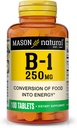 MASON NATURAL Vitamin B,1 Thiamine 250 mg, 100 Day Supply Dietary Supplement, Easy,to,Swallow Tablets, Support Energy Production & Healthy Metabolism