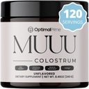 Optimal Prime - MUUU Bovine Colostrum Supplement and Superfood Powder for Gut Health, Bloating, Immune Support, Hair, Skin, and Nails Unflavored, 120 Servings
