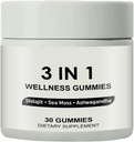 3 in 1 Gummies, 3 in 1 Shilajit Gummies for Men, Pure Shilajit Wellness Gummies(Shilajit + Sea Moss + Ashwagandha), Shilajit Gummies for Men, Non-GMO