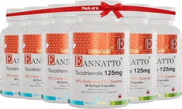 WELLNESS EXTRACT Eannatto Tocotrienols Deltagold 125mg, Vitamin E Tocotrienols Supplements 60 Softgel, Tocopherol Free, Non-GMO, Gluten Free & Antioxidant (Pack of 6)