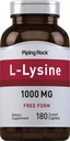 Piping Rock L-Lysine 1000mg | 180 Caplets | Free Form | Vegetarian, Non-GMO, Gluten Free