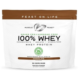 Muscle Feast 100% Grass Fed Whey Protein Powder, All Natural Hormone Free Paure Raised Whey Protein Powder for Women & Men- Whey Concentrate, Isolate & Hydrolyzed Protein Powder Blend - Chocolate, 2lb