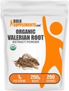 BulkSupplements.com Organic Valerian Extract Powder - Sourced from Valerian Root, Herbal Supplement - Gluten Free, 1g per Serving, 250g (8.8 oz) (Pack of 1)
