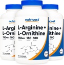 Nutricost L-Arginine L-Ornithine 750mg; 180 Capsules (3 Bottles)