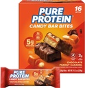 Pure Protein Candy Bar Bites, Chocolate Peanut Caramel, 5g Protein, Gluten Free, Low Sugar, 0.70 oz, 16 Pack (Packaging May Vary)
