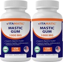 Vitamatic 2 Pack Mastic Gum 1000mg per Serving - Support Digestive Function, Gastrointestinal Health, Immune and Oral Wellness, Total 240 Capsules