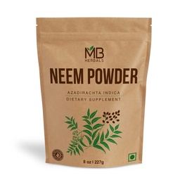 MB Herbals Pure Neem Powder 8 oz | 227 Gram / 0.5 LB Pure Wild-Crafted Neem Leaf Powder | Supplement for Skin and Hair | Azadirachta Indica