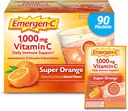 Emergen-C 1000mg Vitamin C Powder for Daily Immune Support Caffeine Free Vitamin C Supplements with Zinc and Manganese, B Vitamins and Electrolytes, Super Orange Flavor - 90 Count/3 Month Supply
