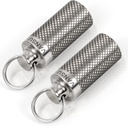 Titanium Waterproof Keychain Pill Holder Container,Portable Mini Size Pill Box Case for Outdoor Travel Camping （2 Pack）
