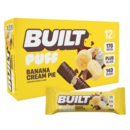 BUILT Bar Puff Protein Bars - Banana Cream Pie - 17g Protein Snack Bars with Collagen - Calorie Conscious & Gluten Free - 12 Count