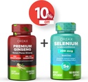 ORZAX Premium Ginseng 120 Vegatable Capsules and Selenium 200 Mg 180 Vegatable Capsules, Bundle