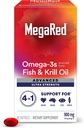 Megared Omega-3 Fish & Krill Oil Supplement 900mg - MegaRed Advanced 4in1, 60 softgels, 2x More Omega-3, Heart, Joint, Brain and Eye Supplement, Red, 60 Count