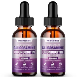 2 Pack Glucosamine Chondroitin MSM Liquid Drops, Extra Strength Joint Support Supplement for Adults Men & Women, Quercetin Boswelia, Bromelain, Antioxidant Immune Support (4 Fl oz)