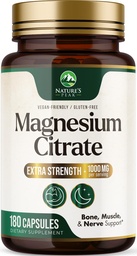 Magnesium Citrate Capsules - Max Absorption Magnesium Powder - Muscle, Bone, Nerve & Heart Health Support - Premium Formula is Powerful & Gentle for Women & Men - Bottled in USA - 180 Capsules