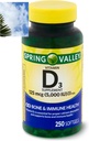 Spring Valley Vitamin D3 Softgels, 125 mcg per Softgel, 5,000 IU, 250 Count