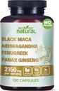 Why Not Natural 4-in-1 Organic Black Maca Root, Ashwagandha, Fenugreek, Panax Ginseng Capsules, Supplement for Men and Women