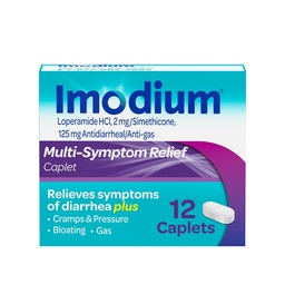 Imodium A-D Diarrhea Relief Caplets with 2 mg Loperamide Hydrochloride, Anti-Diarrheal Medication to Help Control Symptoms of Diarrhea Due to Traveler's Diarrhea, Easier to Open, 12 ct