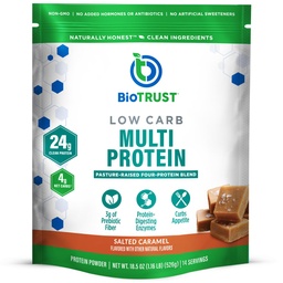 BioTrust Low Carb Protein Powder - Healthy Isolated Whey Protein Powder and Casein Blend from Grass-Fed, Pasture-Raised Cattle, Plus Digestive Enzymes - Salted Caramel, 14 Servings