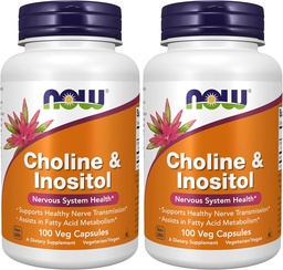 NOW Supplements, Choline & Inositol 500 mg, Healthy Nerve Transmission*, Nervous System Health*, 100 Capsules (Pack of 2)