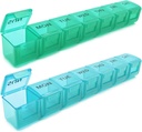 2 Pack Weekly Pill Organizer, Large 7 Day Pill Case, Daily Vitamin Case Medicine Box, AM/PM Pill Containers for Medicine Supplements Fish Oil (Blue & Green)