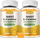2 Pack Acetyl L-Carnitine Supplement, Natural Nutrition Supplement for Boost Energy, Immunity, Vegan, Orange Flavor, 120 Count
