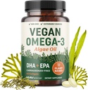 Vegan Omega 3 Algae Oil | Plant Based DHA EPA | Sustainably Sourced, No Carrageenan, Non GMO | Heart, Brain, and Eye Health | Fish Oil Alternative | Algae Omega 3 Supplement | 60 Softgel Capsules