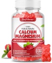 softbear Calcium Magnesium Zinc Gummies for Women, Calcium Magnesium Supplement with Vitamin D3 for Bone Strength, Vegan/Sugar-Free, Raspberry Flavor 60 Count