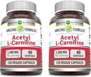 Amazing Formulas Acetyl L-Carnitine 1500 Mg Per Serving Veggie Capsules Supplement | Non-GMO | Gluten Free | Made in USA | Suitable for Vegetarians (120 Count) | Pack of 2