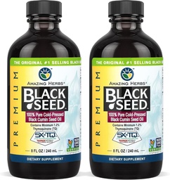 Amazing Herbs Premium Black Seed Oil - Gluten Free, Non GMO, Cold Pressed Nigella Sativa Aids in Digestive Health, Immune Support, Brain Function - 8 Fl Oz (Pack of 2)