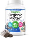 Orgain Organic Vegan Protein Powder, Cookies & Cream - 21g Plant Based Protein, 7g Prebiotic Fiber, Low Net Carb, No Lactose Ingredients, No Added Sugar, Non-GMO, For Shakes & Smoothies, 2.03 lb
