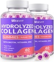 Sugar-Free Hydrolyzed Collagen Gummies, Collagen Peptide Gummies for Women, Collagen Protein Type I,II,III,V,X with Biotin, Vitamin C, D, B12 for Hair Skin Nails