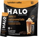 HALO Iced Caramel Latte - Energy Drink Powder – Healthy Coffee Mix for Hydration with Electrolytes, Caffeine, Vitamins and Minerals - 20 Calories - Keto and Low Calorie - 1 x 12 Sticks