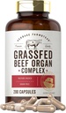 Carlyle Grass Fed Beef Organ Complex | 200 Capsules | Pasture Raised, Grain Free Supplement | with Desiccated Liver, Kidney, Pancreas, Heart, Spleen | Non-GMO, Gluten Free | by Herbage Farmstead
